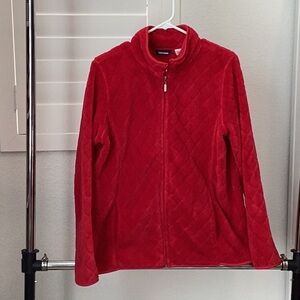 Basic Editions Red Polyester Jacket, good used condition. Soft & cuddly material